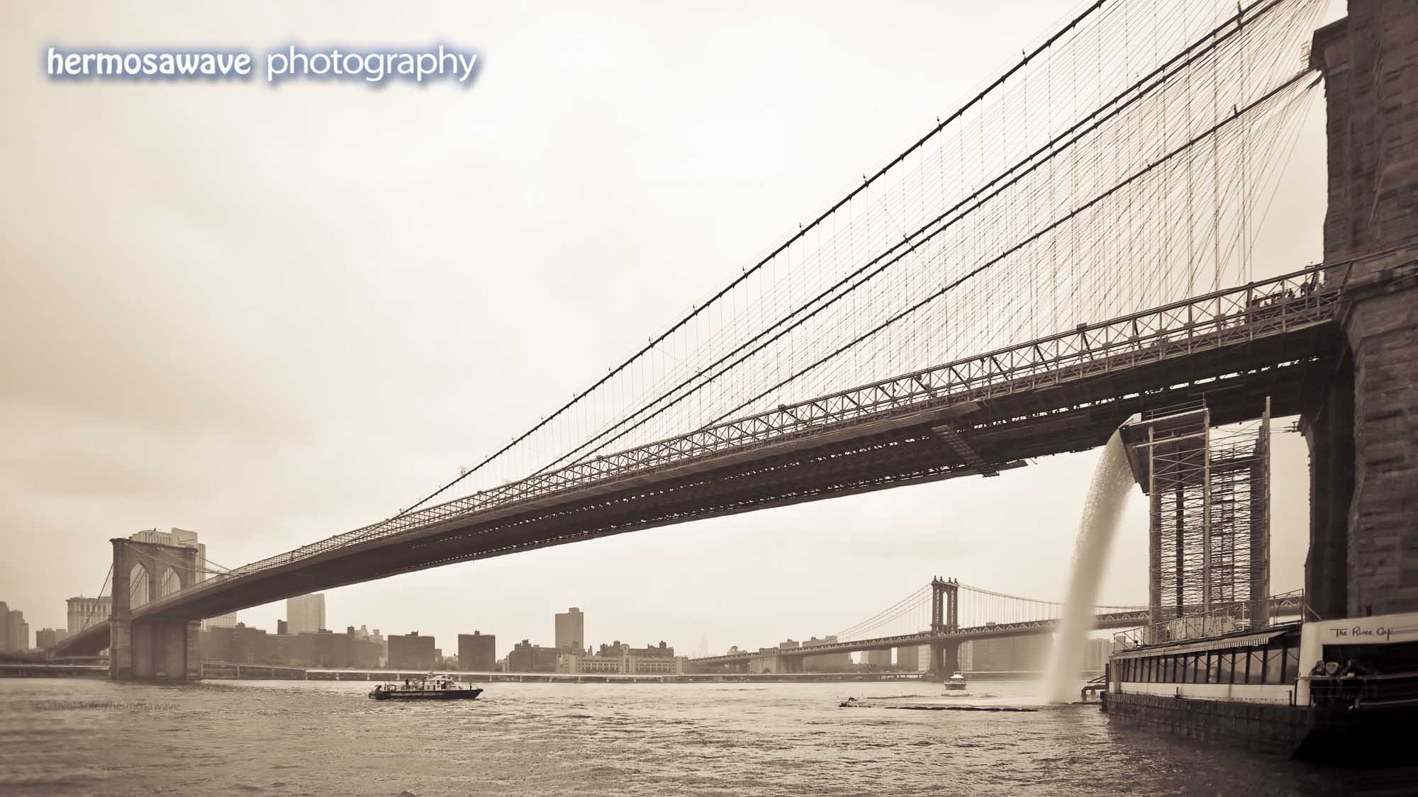 Brooklyn Bridge With Waterfall