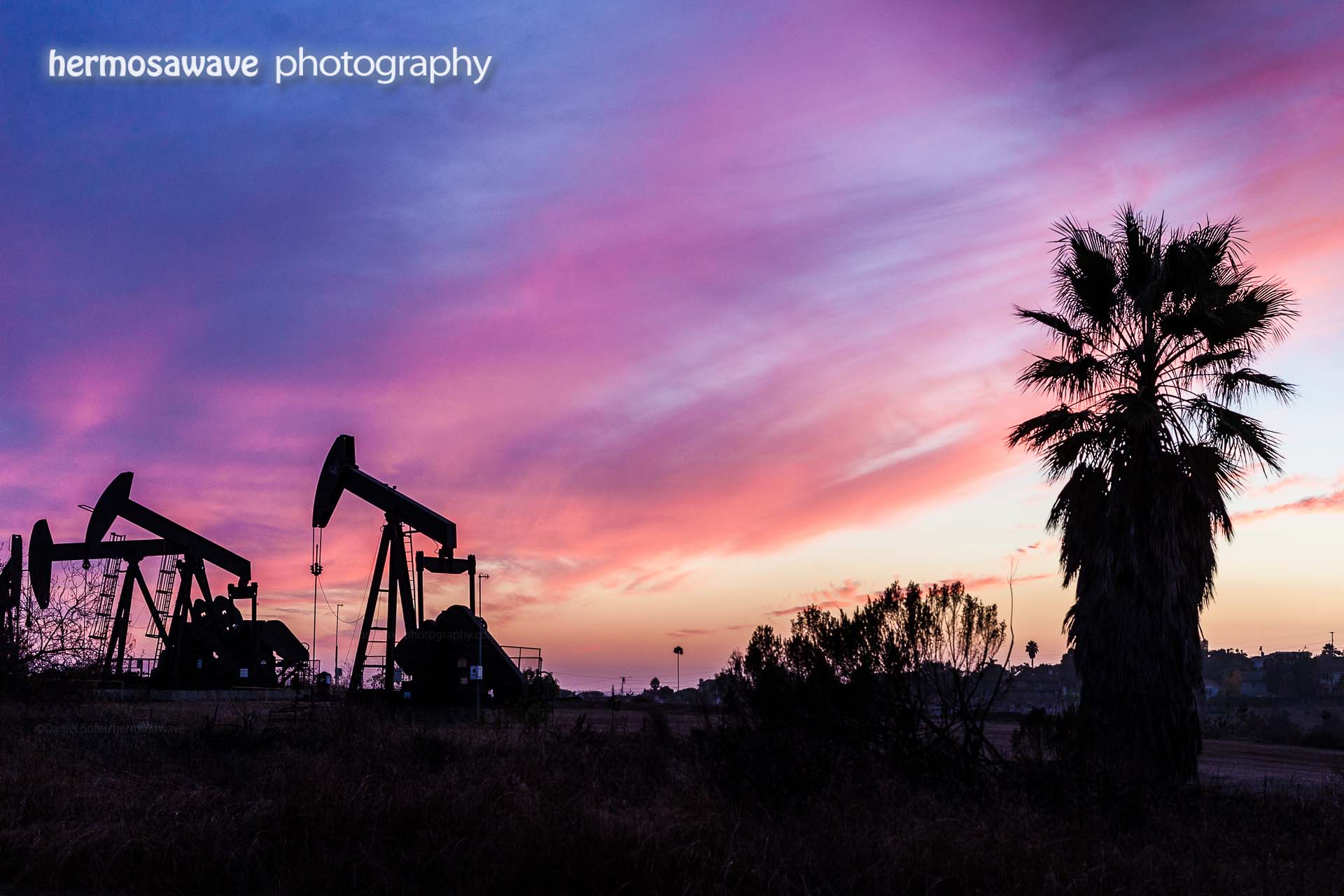Red Sky with Oil Wells